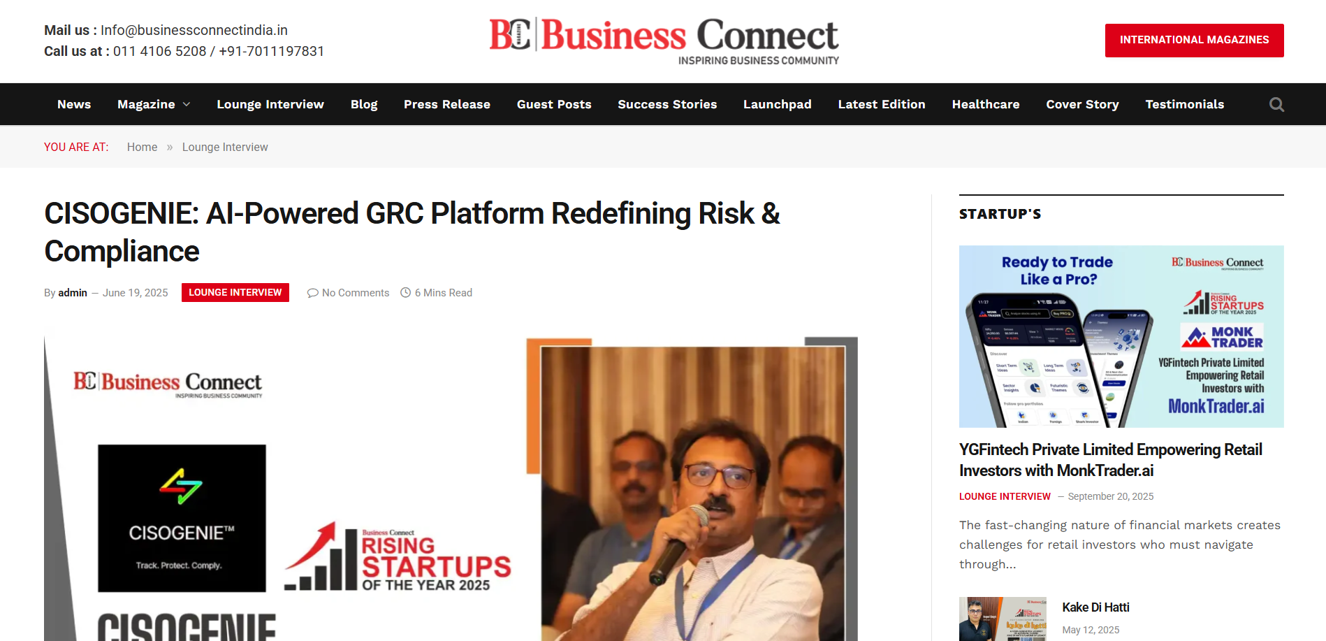 Preview of CISOGenie Featured in Business Connect India