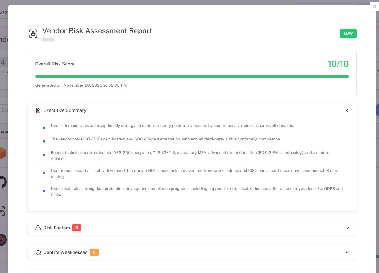 Vendor-Specific Risk Tracking